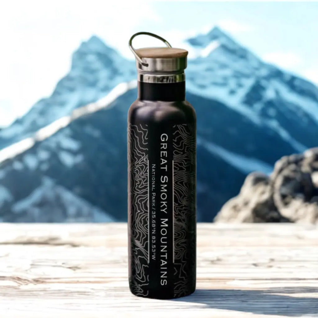 Great Smoky Mountains National Park Map Bottle (Matte Black) - Embark Travel Store