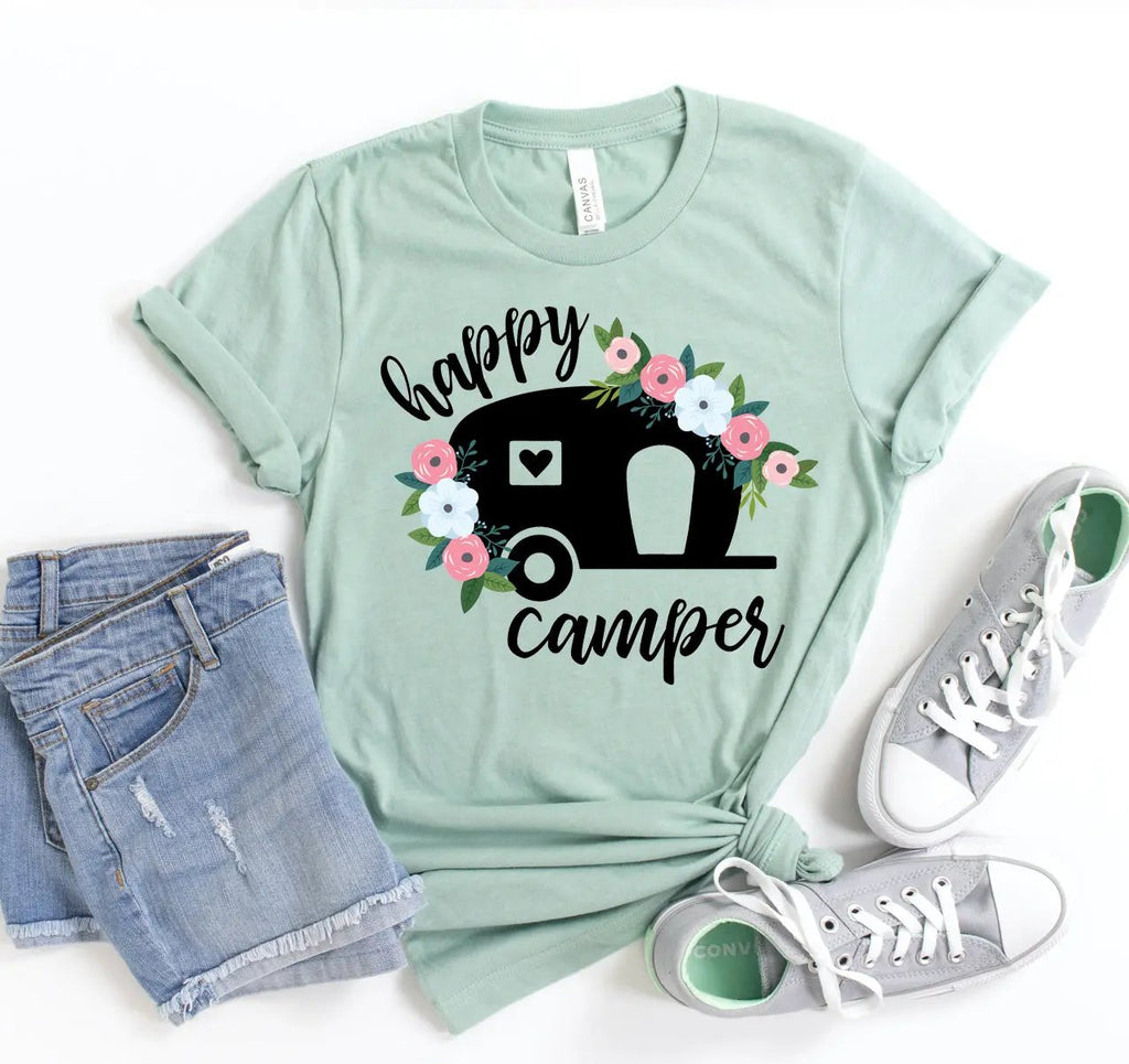 Happy Camper Graphic Tee Floral Edition - Embark Travel Store