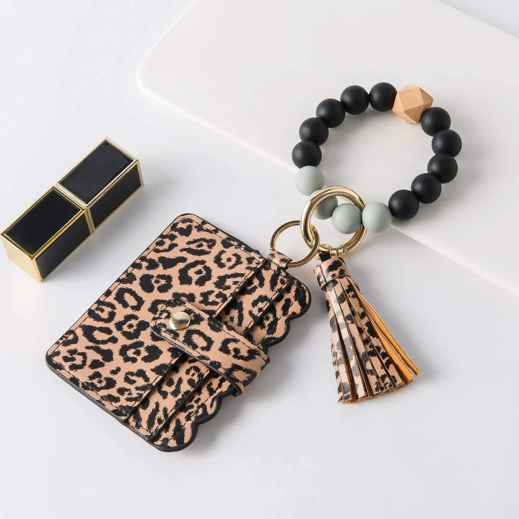 Beaded Tassel Wristlet Keychain Card Case