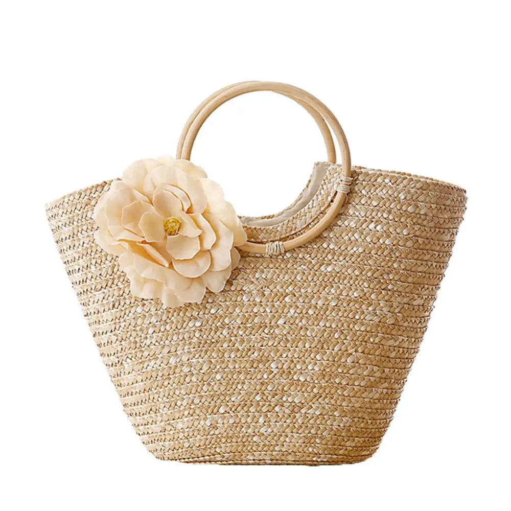 Hamilton Woven Straw Flower Tote Bag