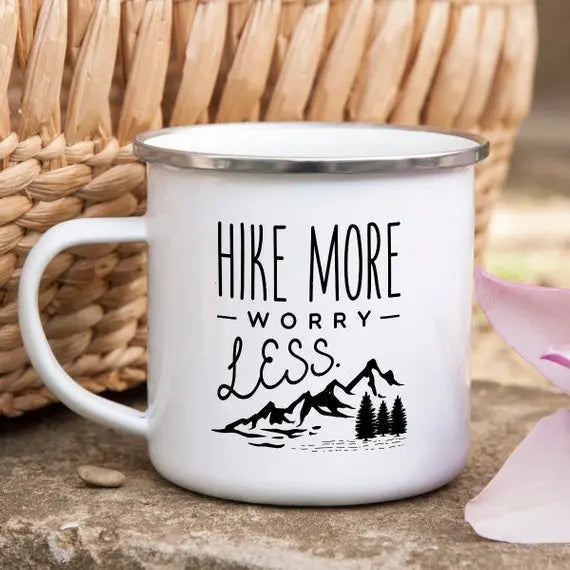 Hike More Worry Less Enamel Coffee Mug