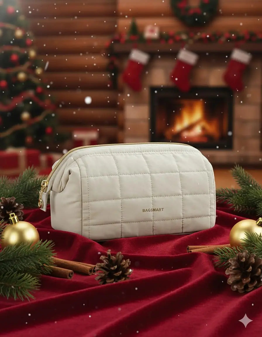 Quilted Cosmetic Bag (Beige)