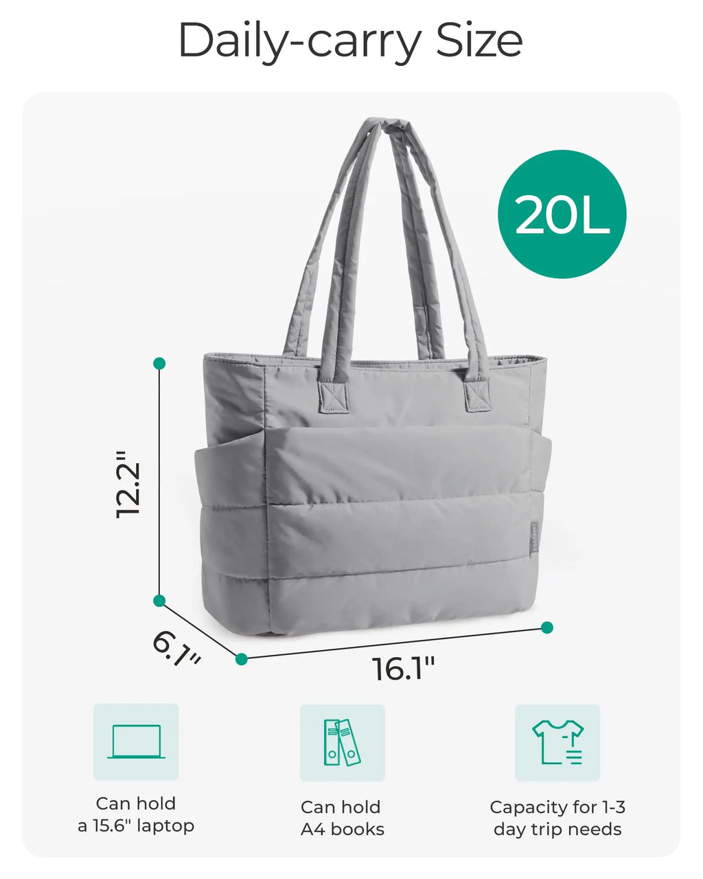 Light Gray Puffy Tote Bag