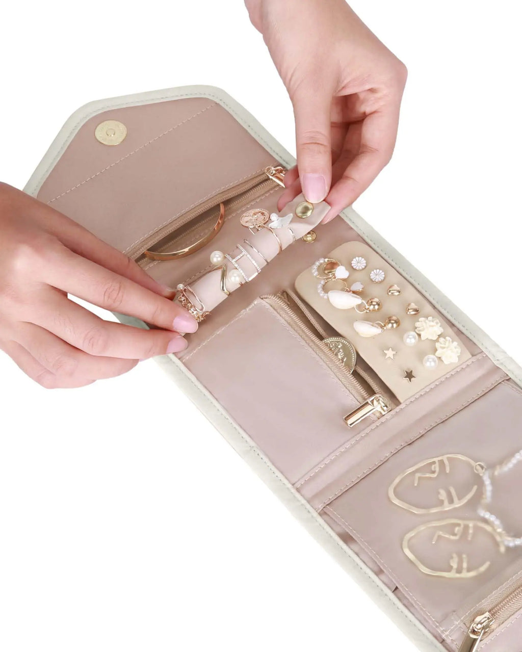 Beige Jewelry Travel Case