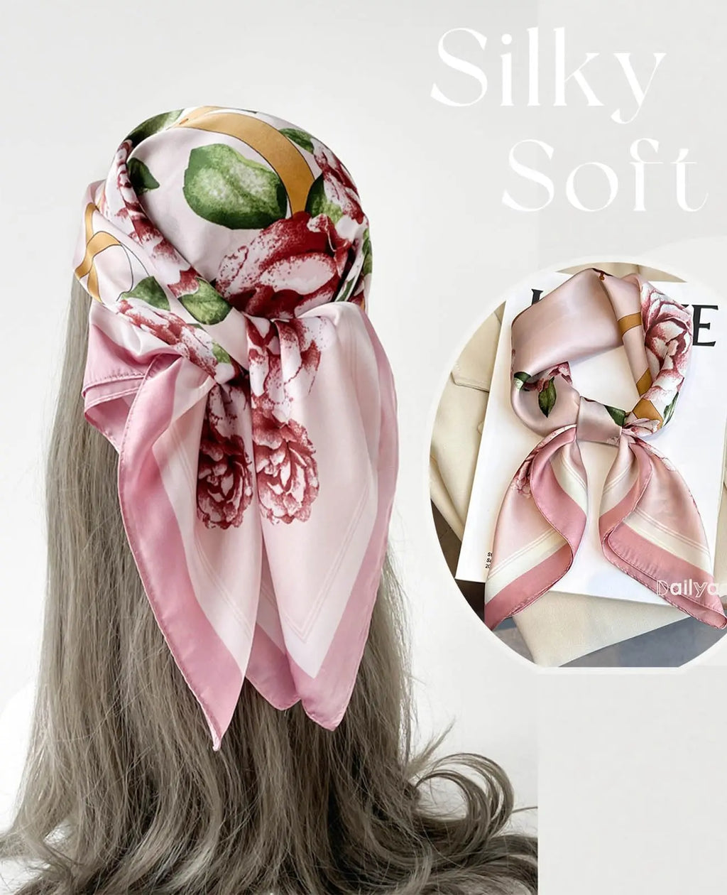 Pink Flowers Silk Scarf