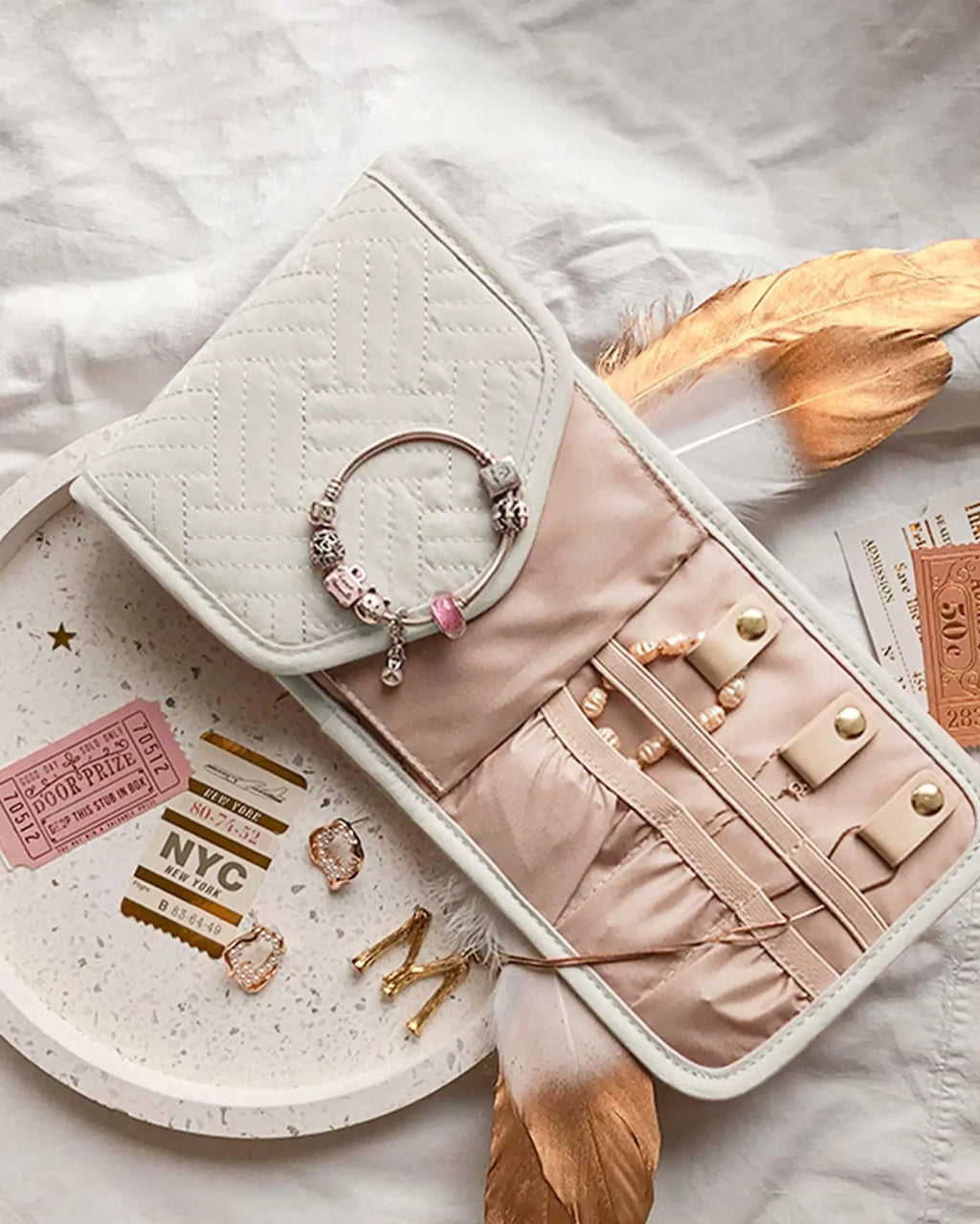 Beige Jewelry Travel Case