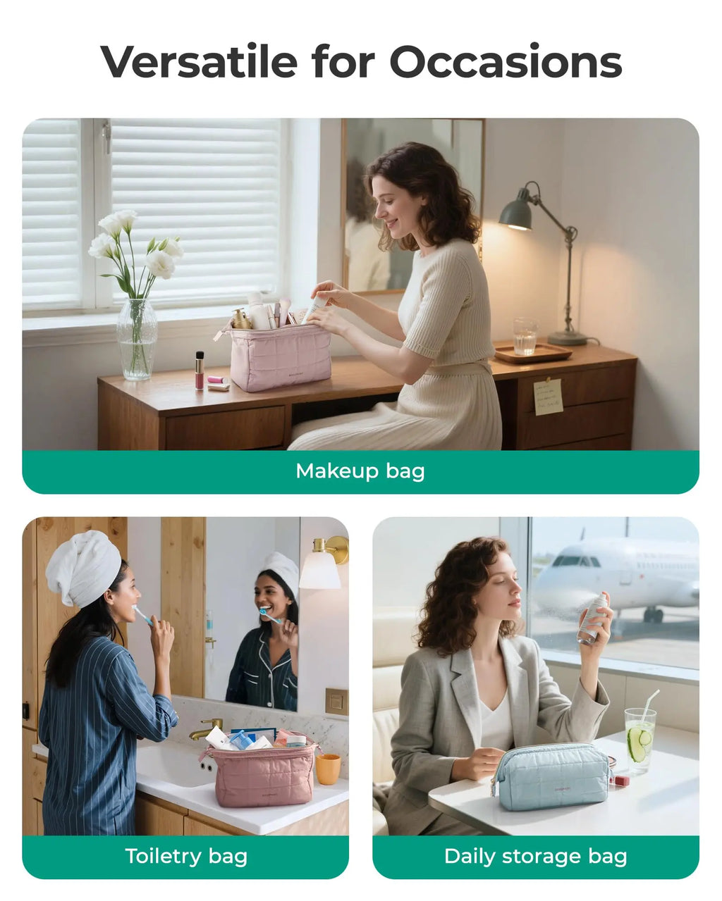 Quilted Cosmetic Bag (Beige)