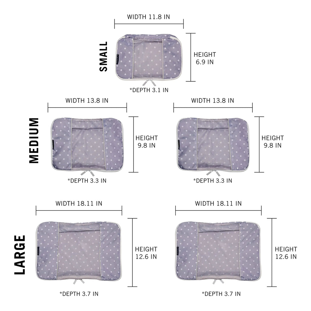 TravelWise Packing Cubes (White Dots)
