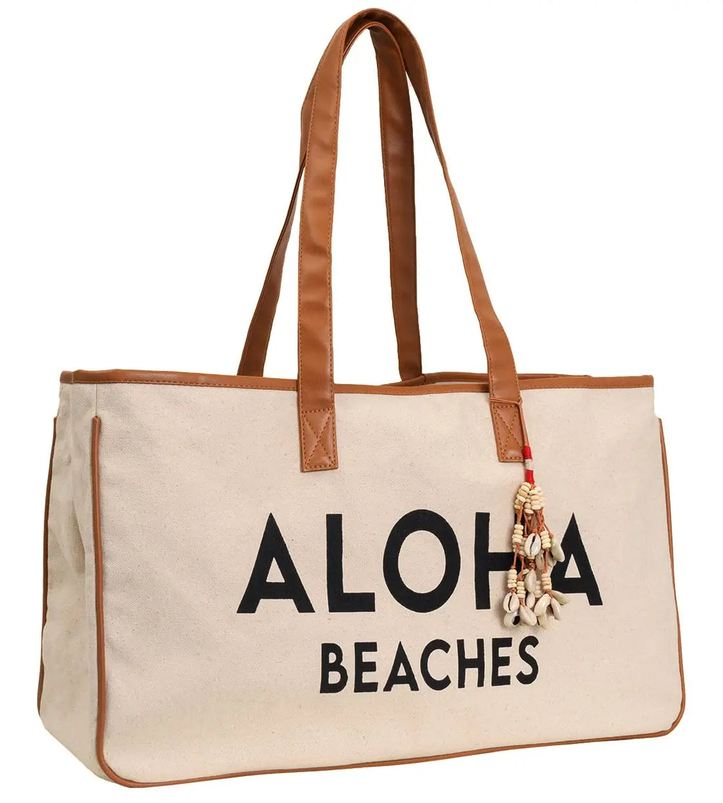 Aloha Beaches Large Canvas Tote Bag 1