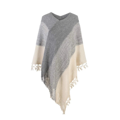 Beige and Gray Striped Poncho | Embark Travel Store