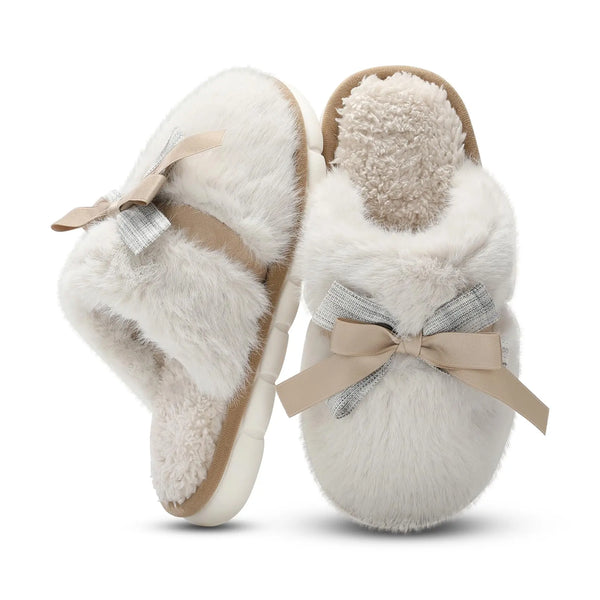 Faux Fur Slippers with Bow - Embark Travel Store
