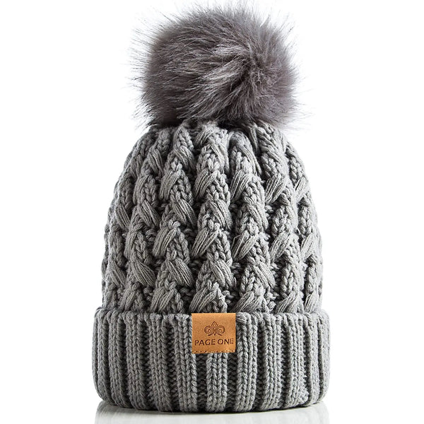 Page One Light Gray Pom Pom Beanie - Embark Travel Store