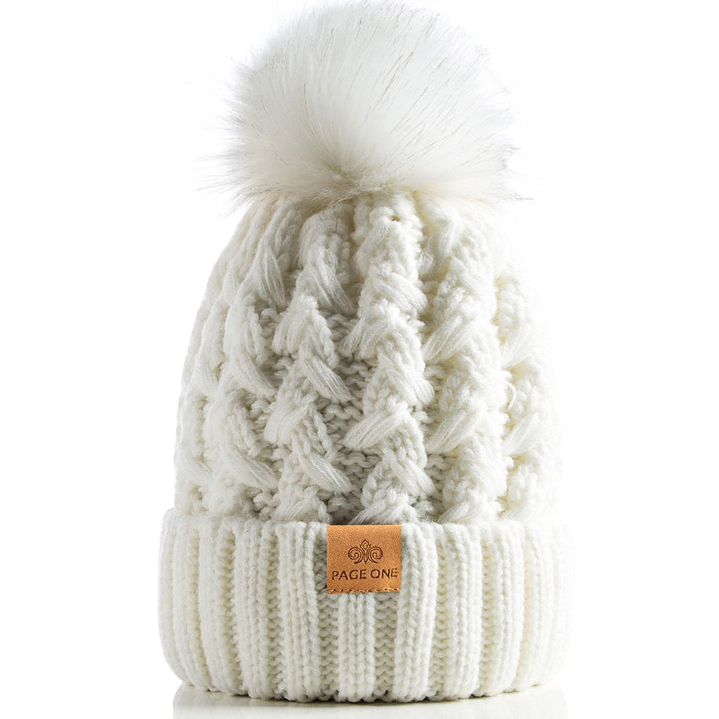 Page One White Pom Pom Beanie - Embark Travel Store