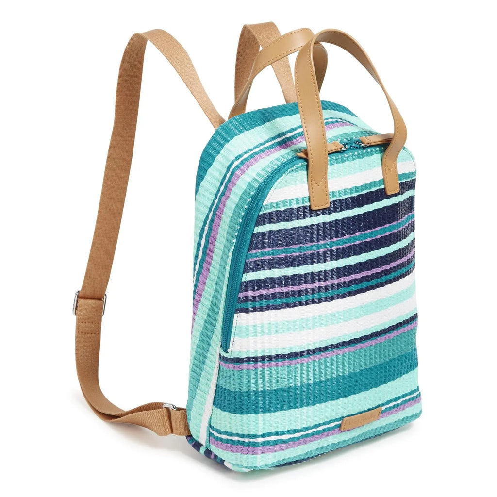 Vera Bradley Straw Mini Beach Backpack {Spring Mint Stripe} 3