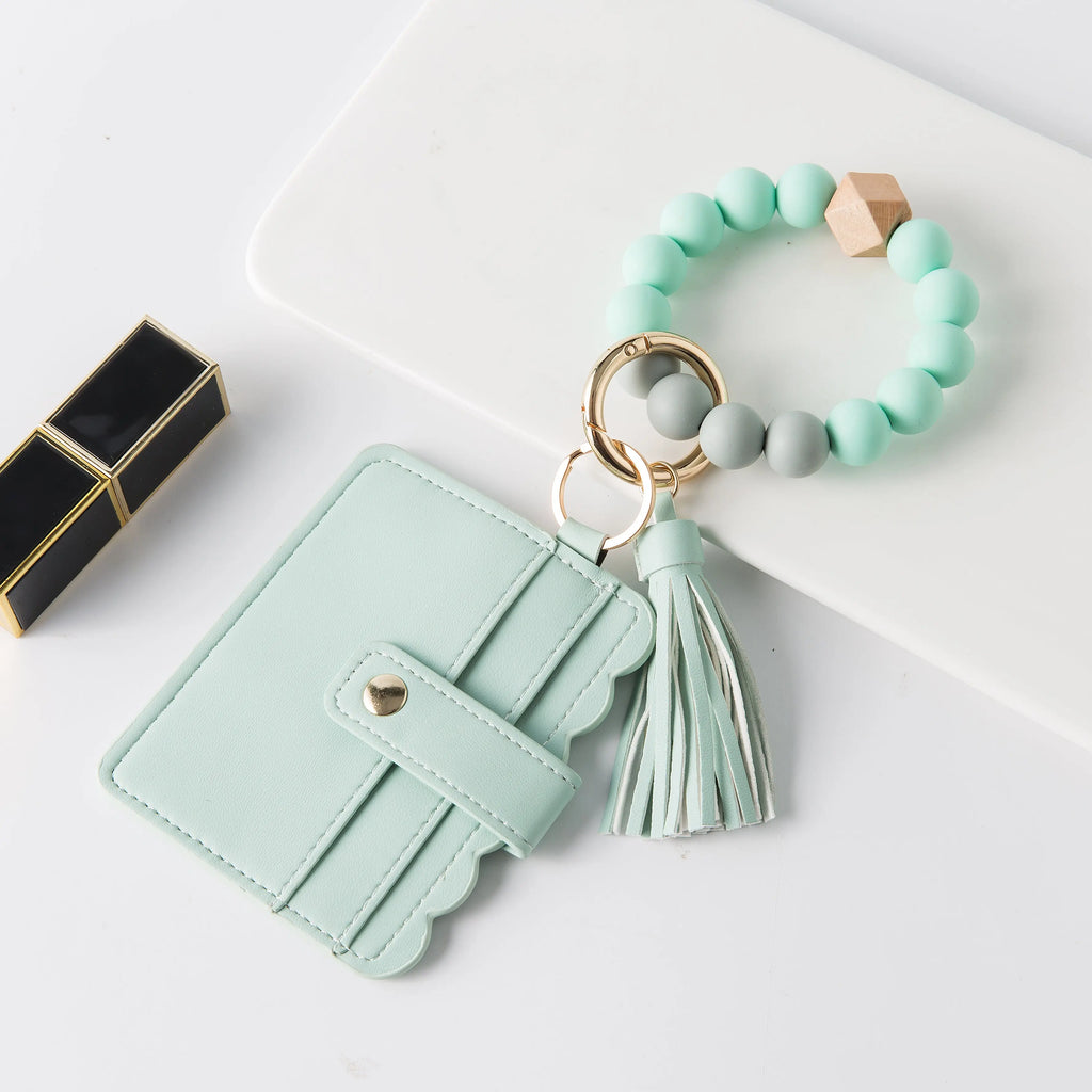 Beaded Tassel Wristlet Keychain Card Case