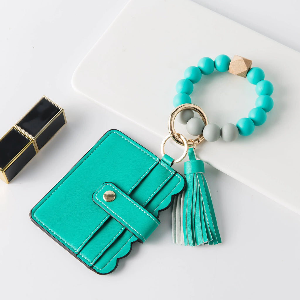 Beaded Tassel Wristlet Keychain Card Case