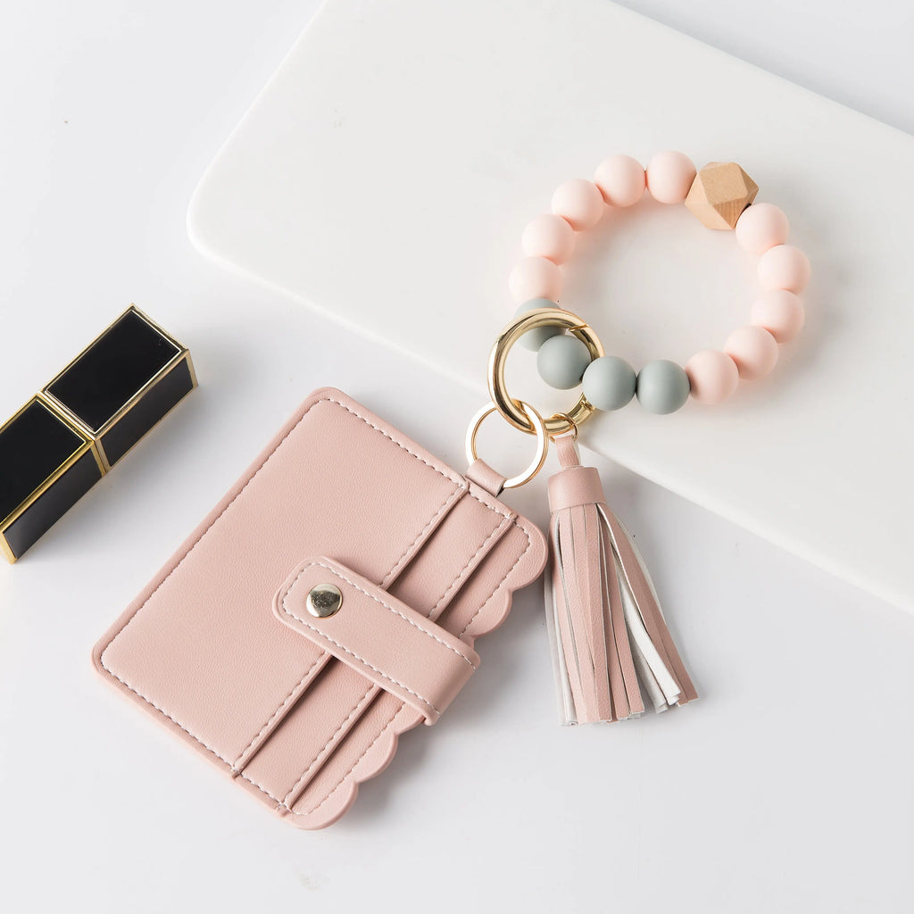 Beaded Tassel Wristlet Keychain Card Case