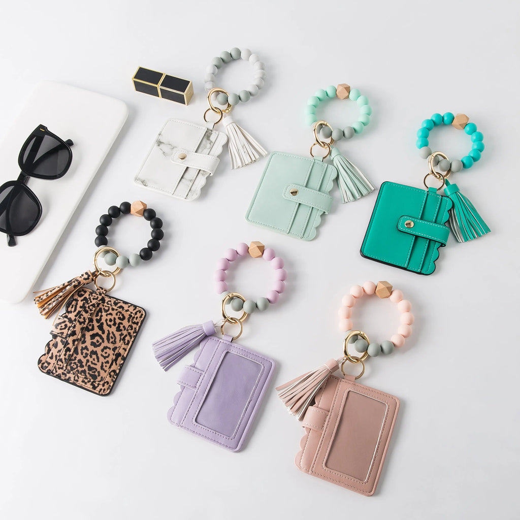 Beaded Tassel Wristlet Keychain Card Case