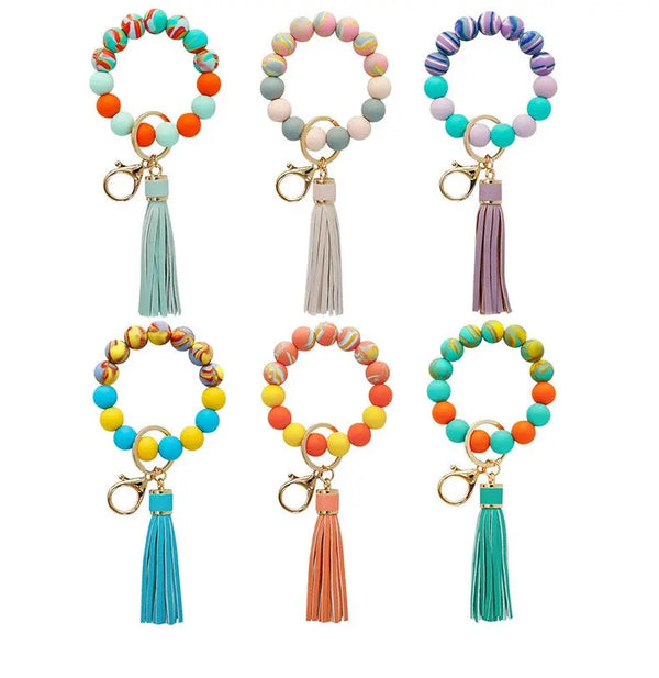 Beaded Tassel Wristlet Keychain Bracelet