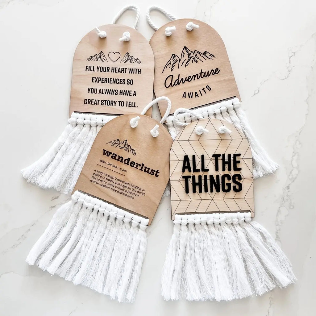 Fill Your Heart With Experiences Half Moon Macrame Sign