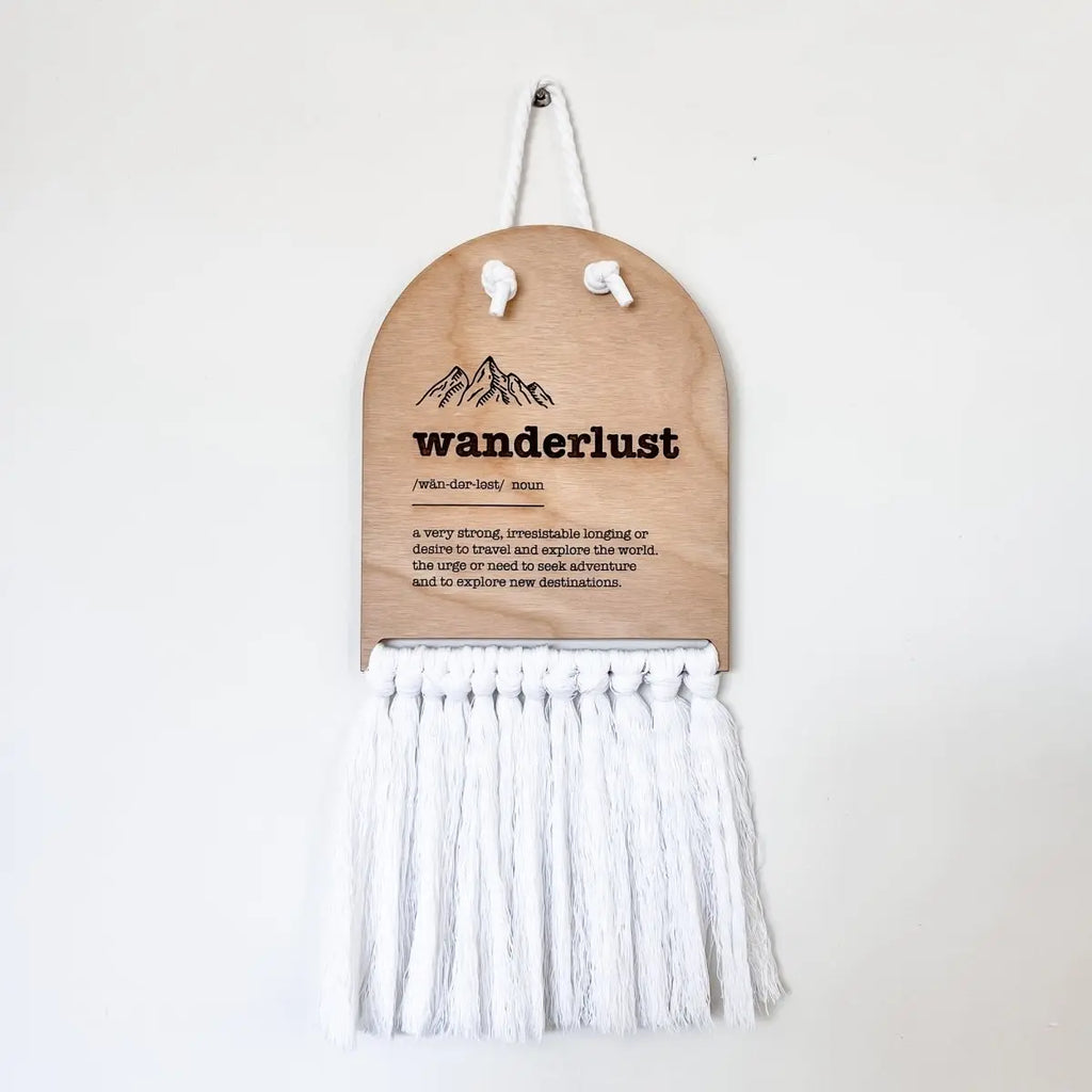 Wanderlust Half Moon Macrame Sign