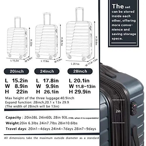 Coolife 3-Piece Luggage Set {Silver}