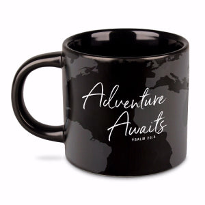 Adventure Awaits Black Coffee Mug