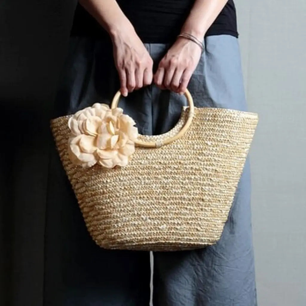 Hamilton Woven Straw Flower Tote Bag