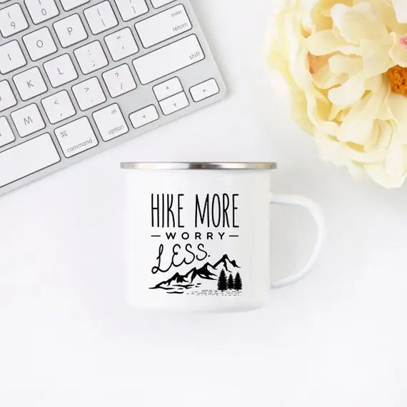 Hike More Worry Less Enamel Coffee Mug