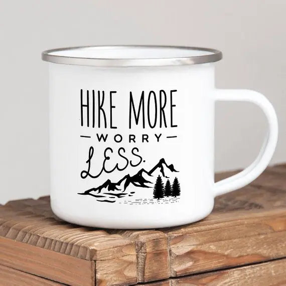 Hike More Worry Less Enamel Coffee Mug