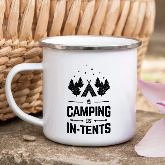 Camping Is In-Tents Enamel Coffee Mug