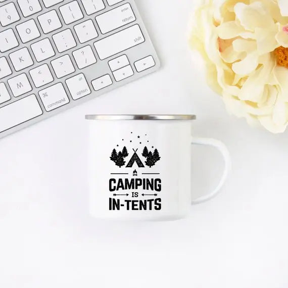 Camping Is In-Tents Enamel Coffee Mug