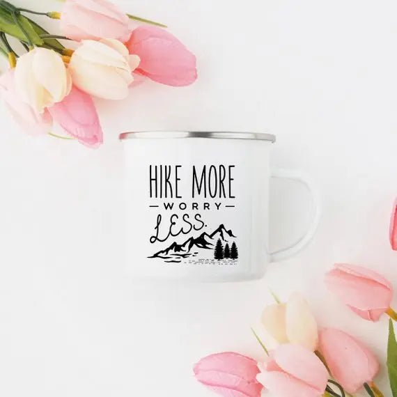 Hike More Worry Less Enamel Coffee Mug