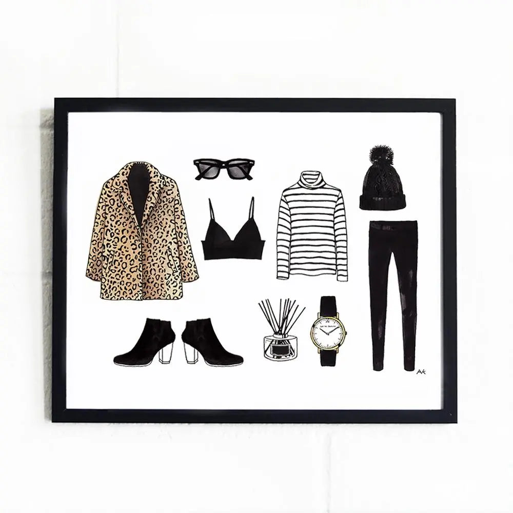 Leopard Jacket & Travel Outfit Art Print