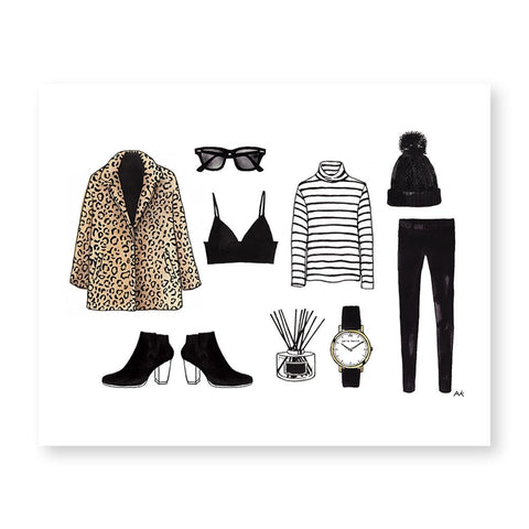 Leopard Jacket & Travel Outfit Art Print
